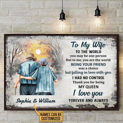 Family Old Couple To My Wife You Are The World Custom Poster, Anniversary Gift, Memorial Gift, Sympathy, Wall Art, Wall Decor, Grandparents Day Gifts