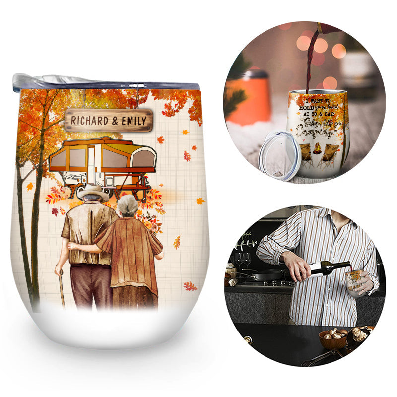 Fall Camping Old Couple Baby Let's Go Camping - Gift For Couple - Personalized Custom Wine Tumbler