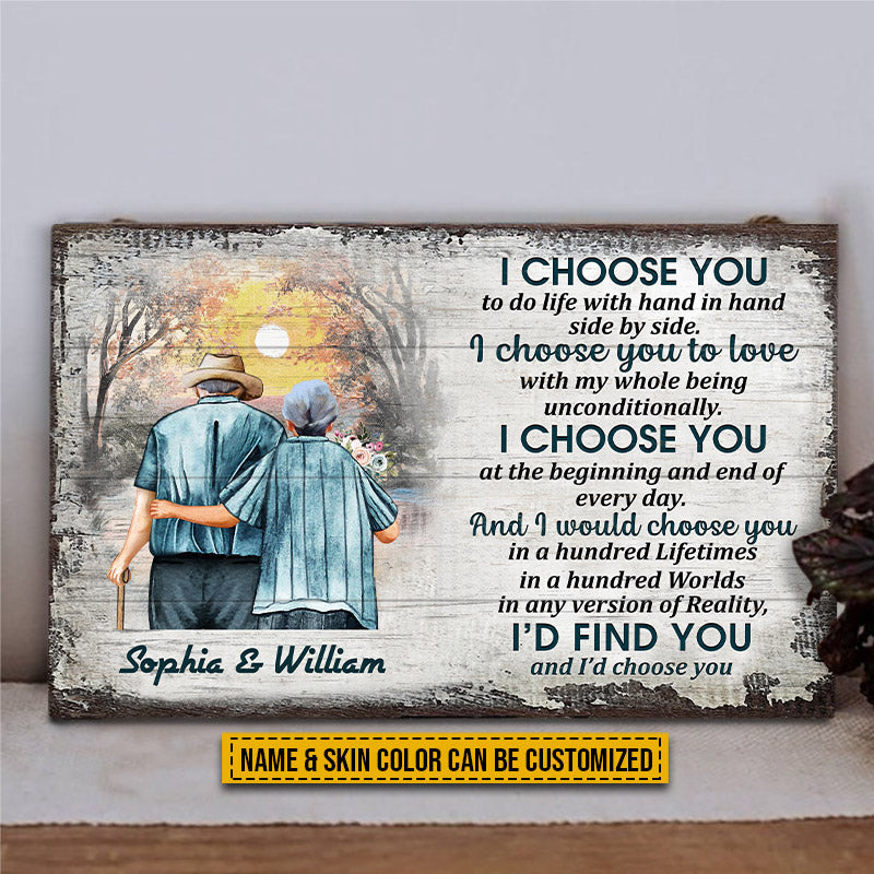 Family Old Couple Husband Wife I Choose You Skin Custom Wood Rectangle Sign, Anniversary Gift, Memorial Gift, Sympathy, Wall Pictures, Wall Art, Wall Decor