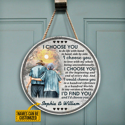 Family Old Couple Husband Wife I Choose You Custom Wood Circle Sign, Anniversary Gift, Memorial Gift, Sympathy, Wall Pictures, Wall Art, Wall Decor, Grandparents Day Gifts