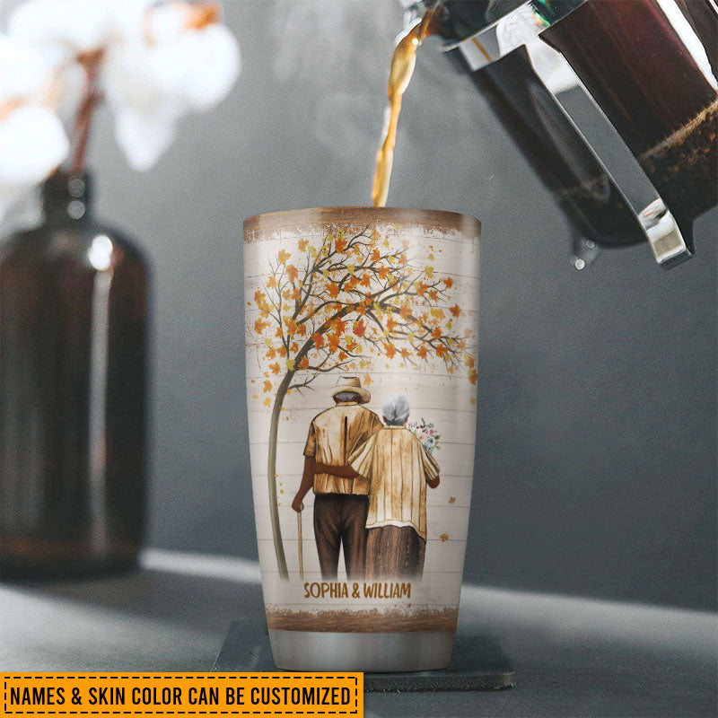 Family Old Couple Husband Wife When We Get Fall Leaves Skin Custom Tumbler, Couple Gift, Anniversary Gift, Memorial Gift, Grandparents Day Gifts