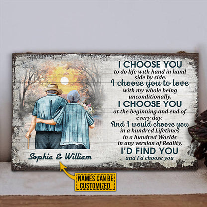 Family Old Couple Husband Wife I Choose You Custom Wood Rectangle Sign, Anniversary Gift, Memorial Gift, Sympathy, Wall Pictures, Wall Art, Wall Decor, Grandparents Day Gifts