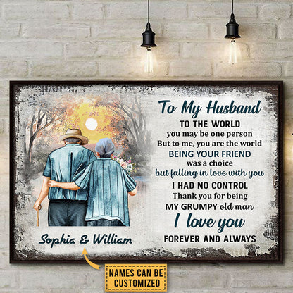Family Old Couple Husband Wife You Are The World Custom Poster, Anniversary Gift, Memorial Gift, Sympathy, Wall Pictures, Wall Art, Wall Decor, Grandparents Day Gifts