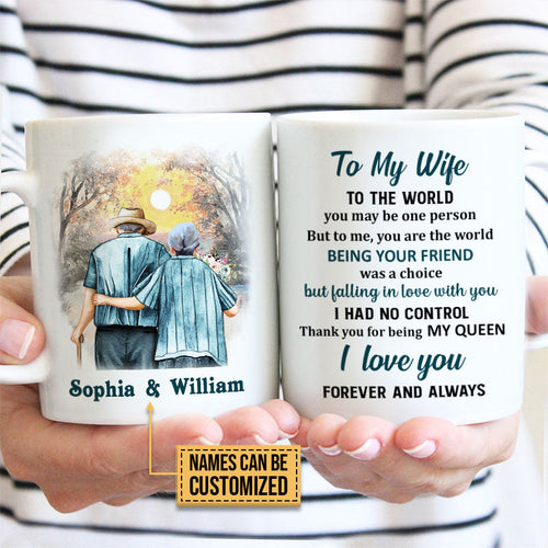 Family Old Couple To My Wife You Are The World Custom Mug, Couple Gift, Anniversary Gift, Memorial Gift, Grandparents Day Gifts