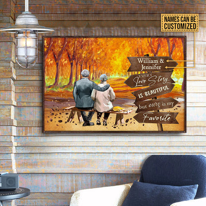 Family Old Couple Autumn Ours Is My Favorite Custom Poster, Old Couple Gift, Grandparents Day Gift Ideas