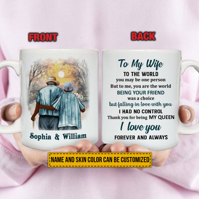 Family Old Couple To My Wife You Are The World Skin Custom Mug, Couple Gift, Anniversary Gift, Memorial Gift, Grandparents Day Gifts