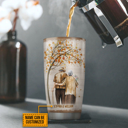 Family Old Couple Husband Wife You Are The World Fall Leaves Custom Tumbler, Couple Gift, Anniversary Gift, Memorial Gift, Grandparents Day Gifts