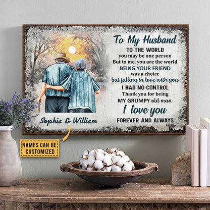 Family Old Couple Husband Wife You Are The World Custom Poster, Anniversary Gift, Memorial Gift, Sympathy, Wall Pictures, Wall Art, Wall Decor, Grandparents Day Gifts