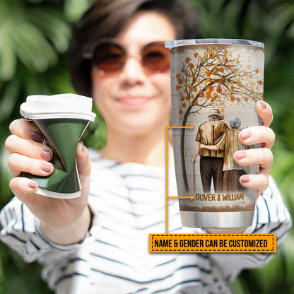 Family Pride Husband Wife Old Couple I Choose You Fall Leaves Custom Tumbler, Couple Gift, Anniversary Gift, Memorial Gift, Grandparents Day Gifts