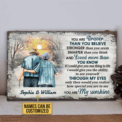 Family Old Couple Husband Wife You Are Braver Custom Wood Rectangle Sign, Couple Gift, Anniversary Gift, Memorial Gift, Grandparents Day Gifts