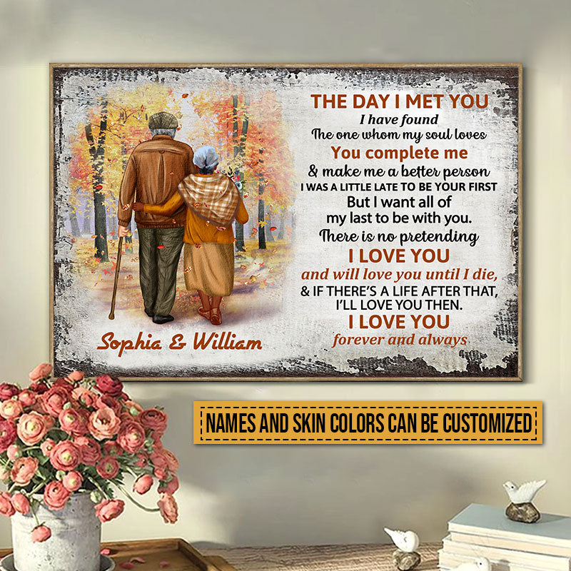 Family Old Couple The Day I Met You Custom Color Skin Custom Poster, Personalized Fall Couple Wall Art, Couple Gift