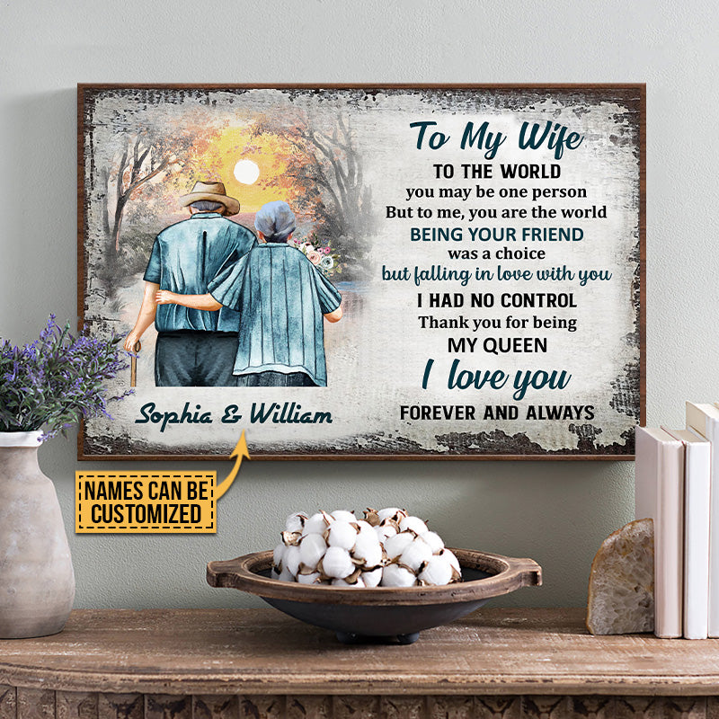 Family Old Couple To My Wife You Are The World Custom Poster, Anniversary Gift, Memorial Gift, Sympathy, Wall Art, Wall Decor, Grandparents Day Gifts