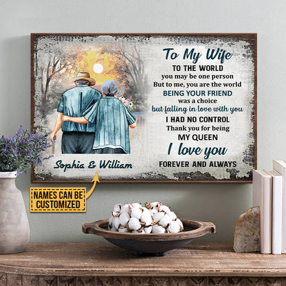 Family Old Couple To My Wife You Are The World Custom Poster, Anniversary Gift, Memorial Gift, Sympathy, Wall Art, Wall Decor, Grandparents Day Gifts