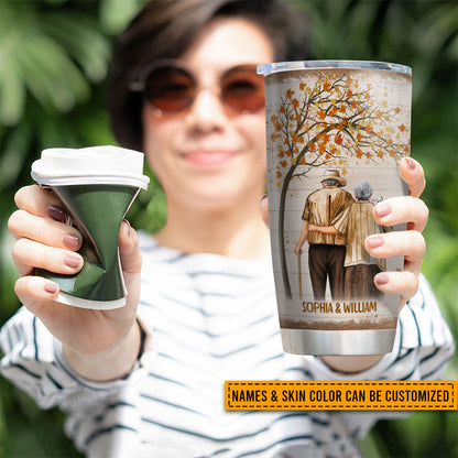 Family Old Couple Husband Wife When We Get Fall Leaves Skin Custom Tumbler, Couple Gift, Anniversary Gift, Memorial Gift, Grandparents Day Gifts