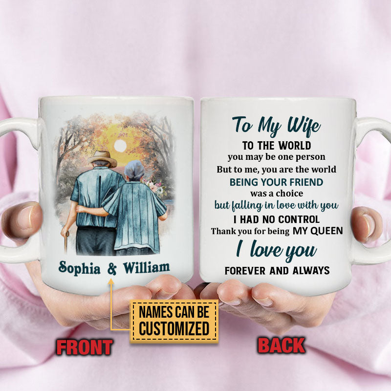 Family Old Couple To My Wife You Are The World Custom Mug, Couple Gift, Anniversary Gift, Memorial Gift, Grandparents Day Gifts