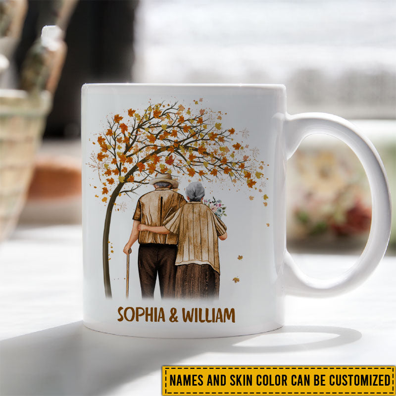 Family Old Couple To My Husband You Are The World Fall Leaves Skin Custom Mug, Couple Gift, Anniversary Gift, Memorial Gift, Grandparents Day Gifts