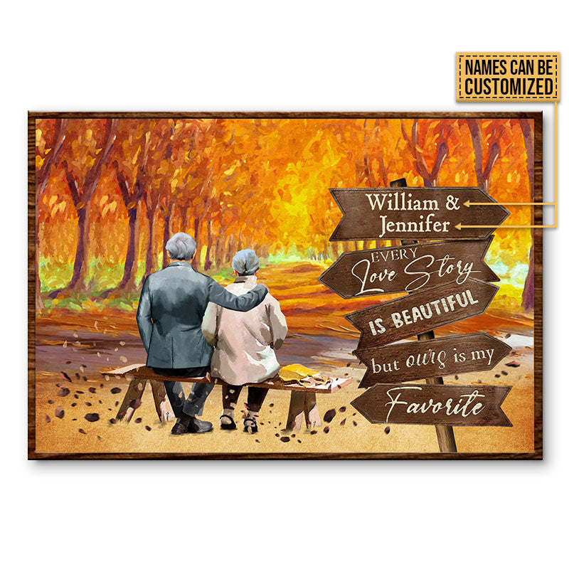 Family Old Couple Autumn Ours Is My Favorite Custom Poster, Old Couple Gift, Grandparents Day Gift Ideas
