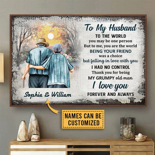 Family Old Couple Husband Wife You Are The World Custom Poster, Anniversary Gift, Memorial Gift, Sympathy, Wall Pictures, Wall Art, Wall Decor, Grandparents Day Gifts