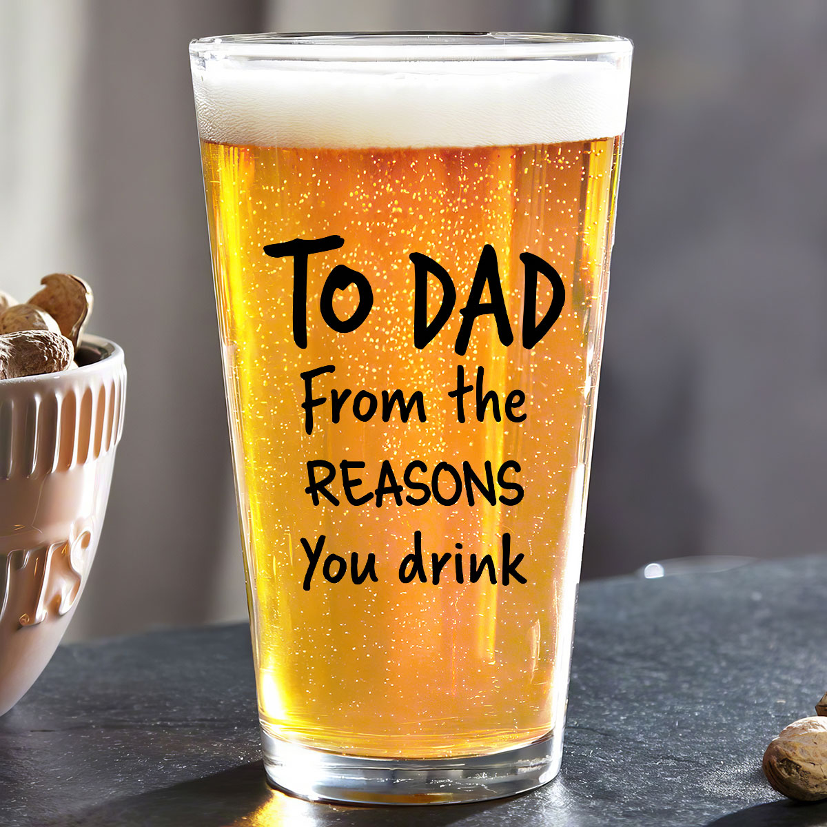 To Dad Grandpa From The Reasons You Drink Personalized Beer Glass, Unique Gift For Dad Grandpa, Funny Father's Day Gift