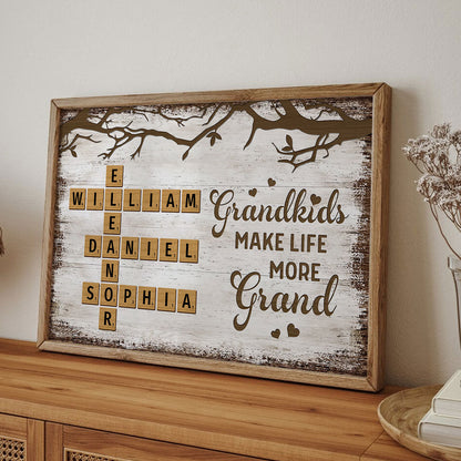 Grandkids Make Life More Grand Crossword Puzzle Art Personalized Poster, Gift for Grandma