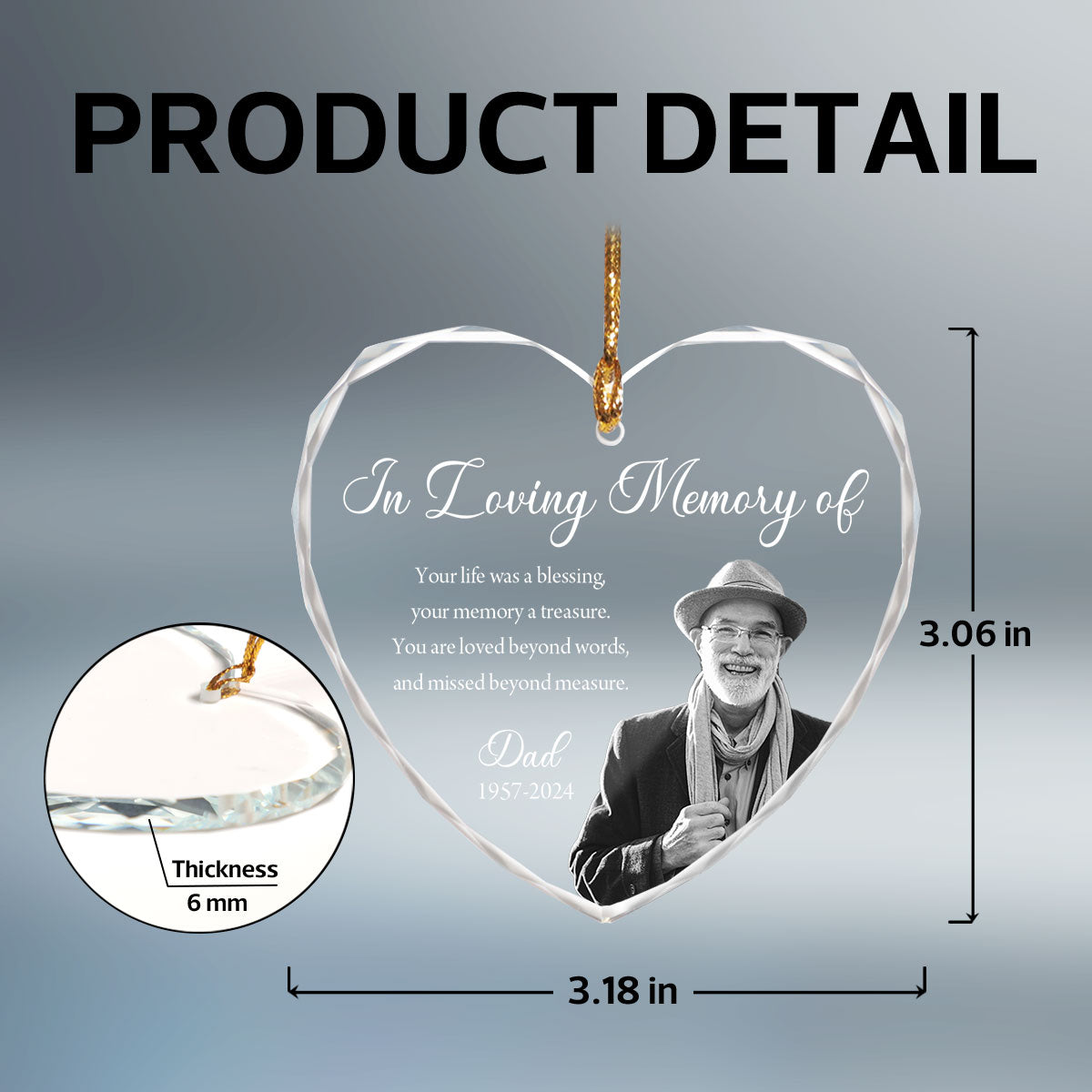 Custom Photo Memorial Ornament, Dad Mom Remembrance Christmas Ornament, Memorial Day Heart Glass Ornament, Mom Loss, Loss of Father Gift