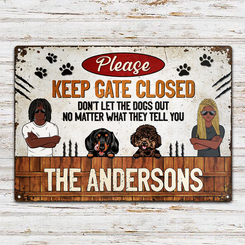 Dog Lovers Couple Don't Let The Dogs Out - Personalized Custom Classic Metal Signs