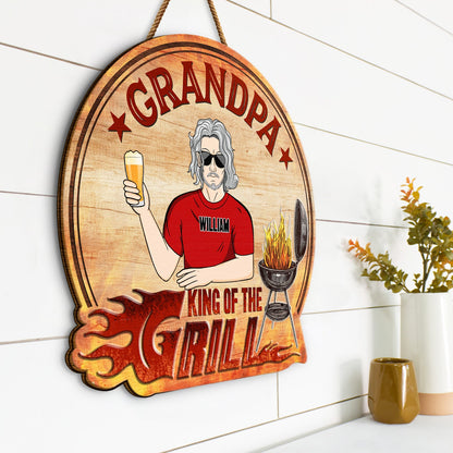 Grilling Father Gift King Of The Grill - Gift For Dad, Grandpa - Personalized Custom Shaped Wood Sign