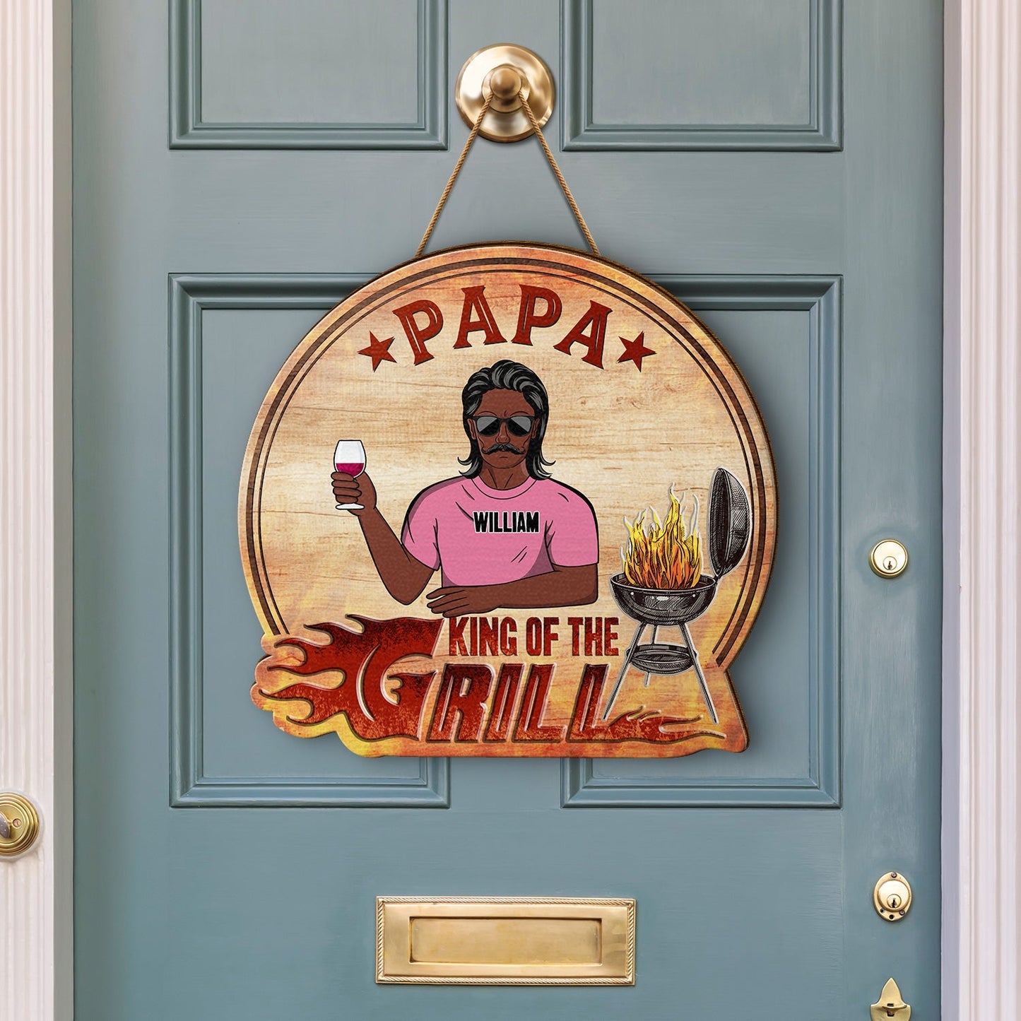 Grilling Father Gift King Of The Grill - Gift For Dad, Grandpa - Personalized Custom Shaped Wood Sign