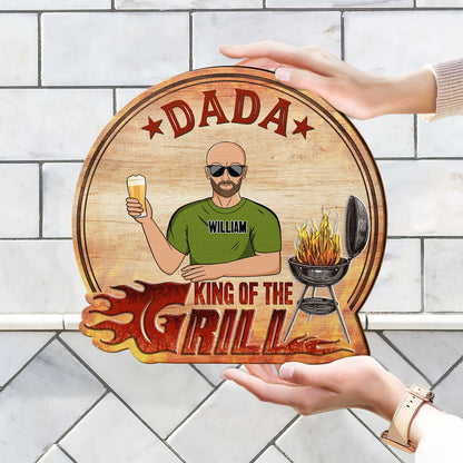 Grilling Father Gift King Of The Grill - Gift For Dad, Grandpa - Personalized Custom Shaped Wood Sign