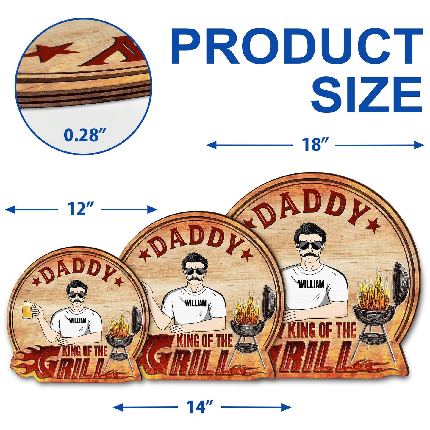 Grilling Father Gift King Of The Grill - Gift For Dad, Grandpa - Personalized Custom Shaped Wood Sign