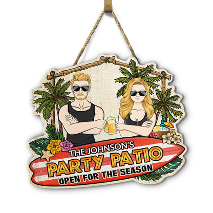 Couple Party Patio Open For The Season - Gift For Couples, Home Decor - Personalized Custom Shaped Wood Sign