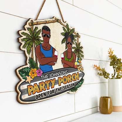 Couple Party Patio Open For The Season - Gift For Couples, Home Decor - Personalized Custom Shaped Wood Sign