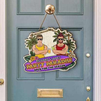 Couple Party Patio Open For The Season - Gift For Couples, Home Decor - Personalized Custom Shaped Wood Sign