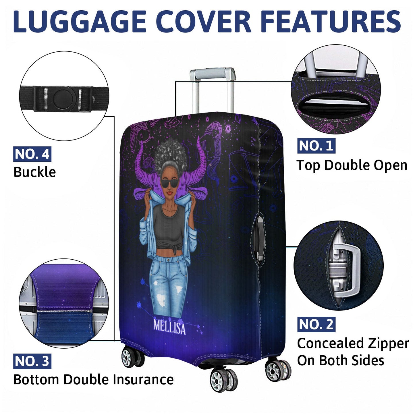 Fashion Zodiac Sign Girls Don't Wait For The Prince Traveling - Personalized Custom Luggage Cover