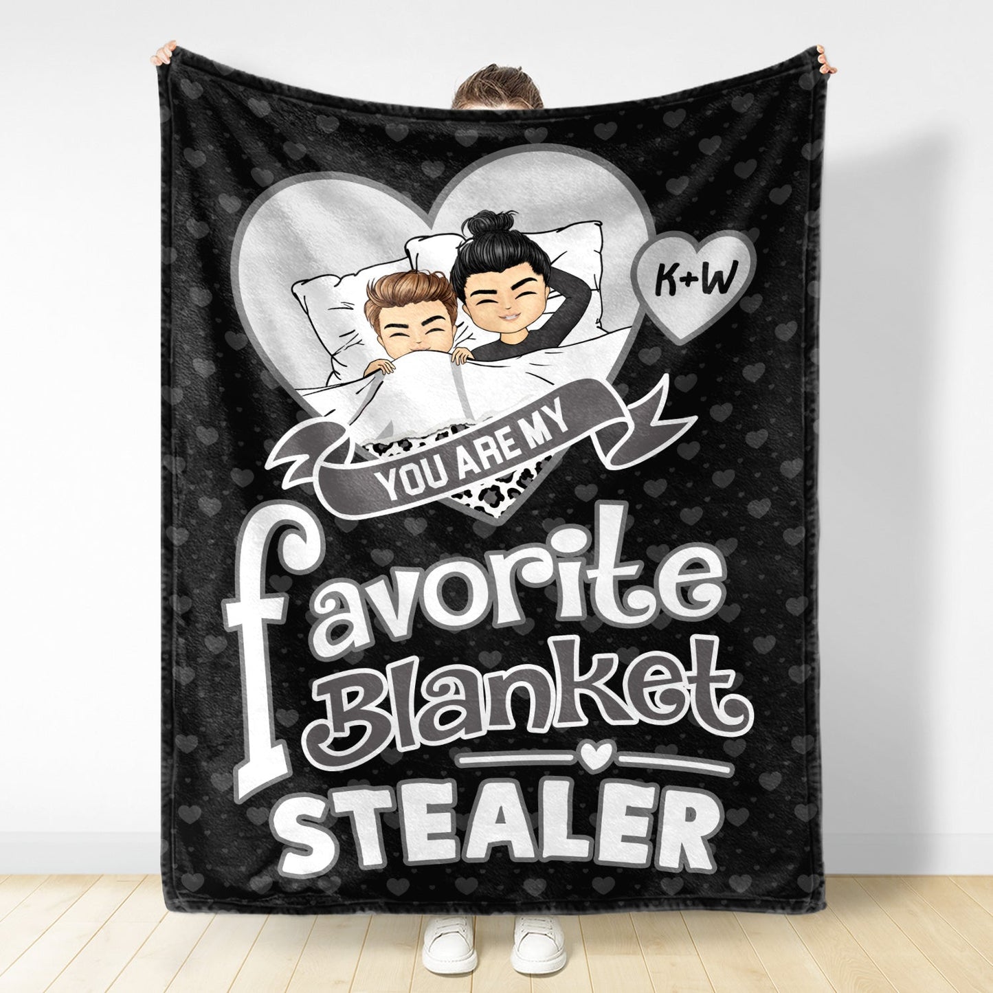 Chibi Favorite Blanket Stealer - Gift For Couples - Personalized Fleece Blanket
