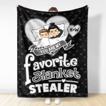 Chibi Favorite Blanket Stealer - Gift For Couples - Personalized Fleece Blanket
