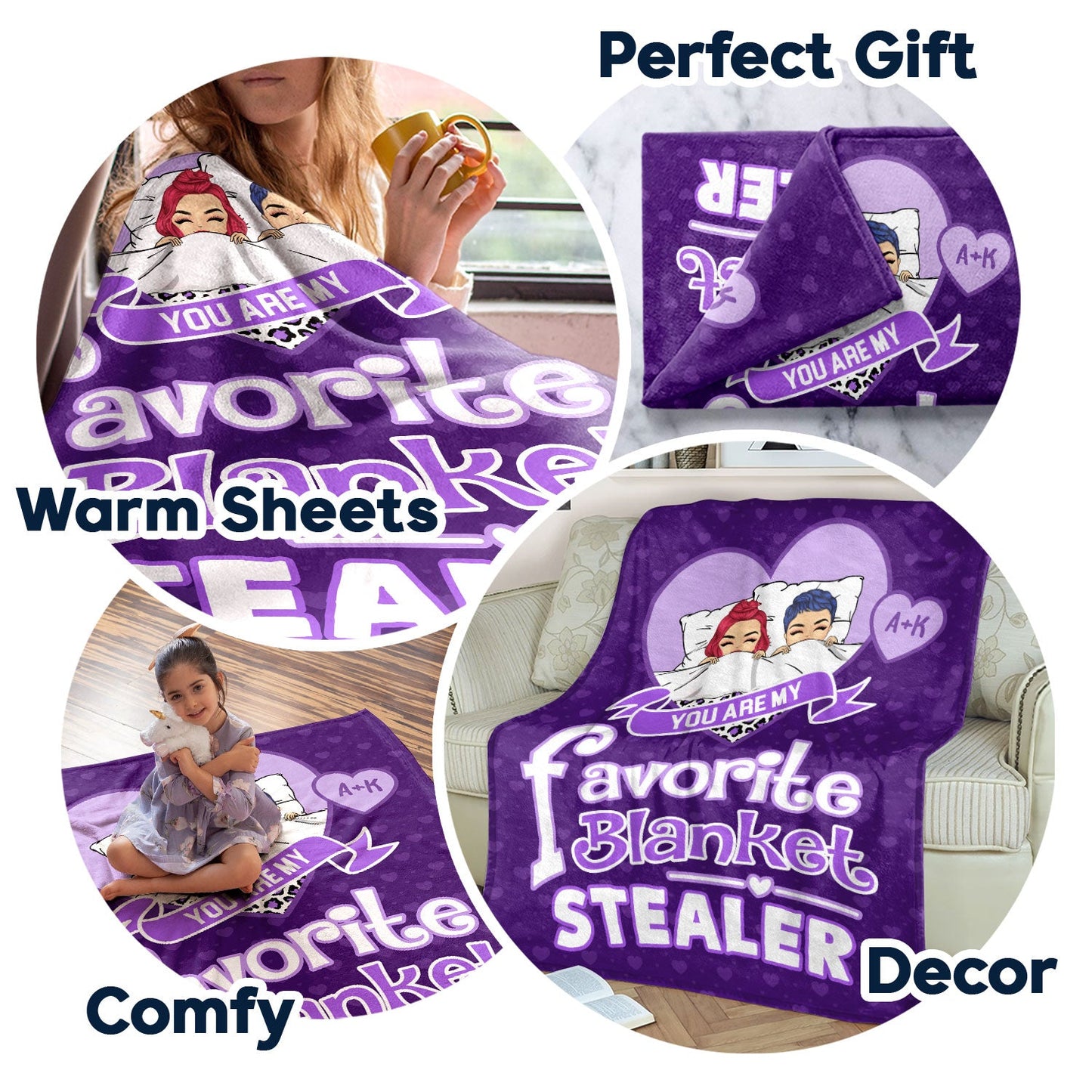 Chibi Favorite Blanket Stealer - Gift For Couples - Personalized Fleece Blanket