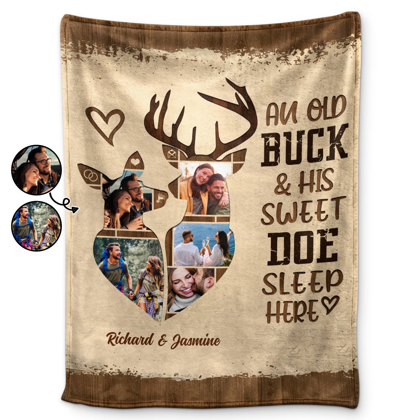 Custom Photo Old Buck & Sweet Doe Snuggle Blanket - Gift For Couples - Personalized Fleece Blanket, Sherpa Blanket