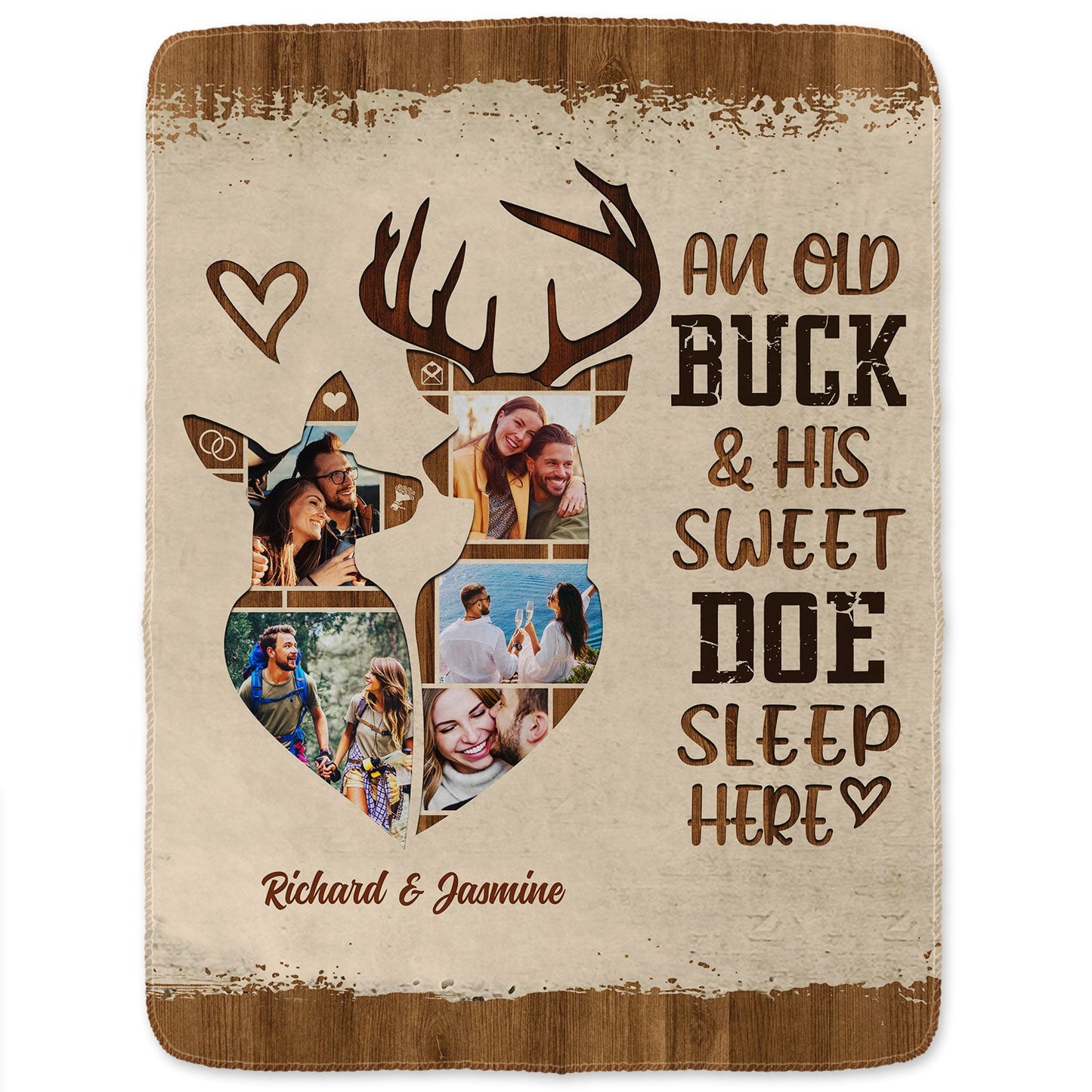 Custom Photo Old Buck & Sweet Doe Snuggle Blanket - Gift For Couples - Personalized Fleece Blanket, Sherpa Blanket