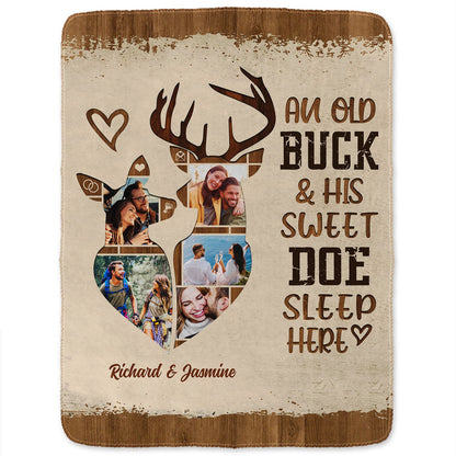 Custom Photo Old Buck & Sweet Doe Snuggle Blanket - Gift For Couples - Personalized Fleece Blanket, Sherpa Blanket