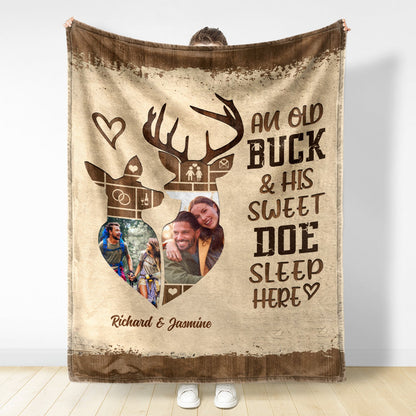 Custom Photo Old Buck & Sweet Doe Snuggle Blanket - Gift For Couples - Personalized Fleece Blanket, Sherpa Blanket