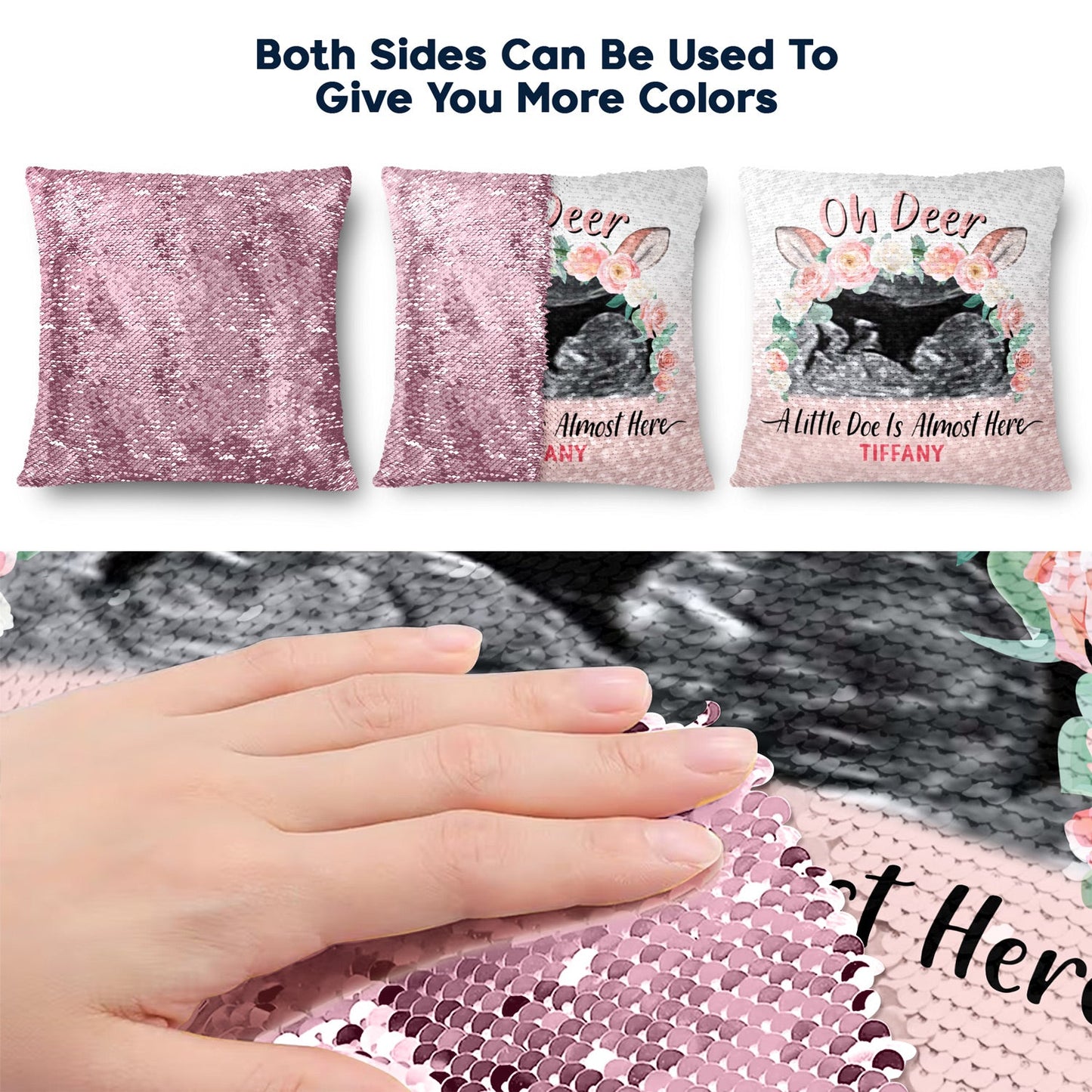 Custom Photo Oh Deer - Baby Shower Baby Gender Reveal Gift For Mother - Personalized Sequin Pillow