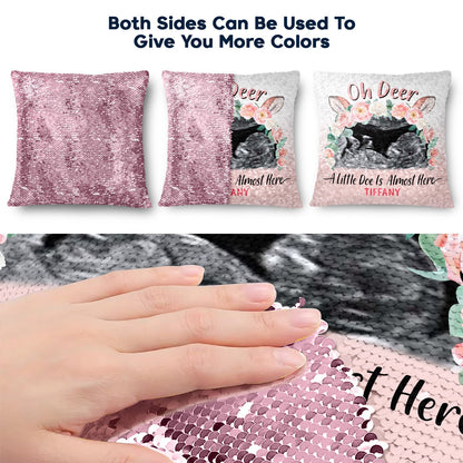 Custom Photo Oh Deer - Baby Shower Baby Gender Reveal Gift For Mother - Personalized Sequin Pillow