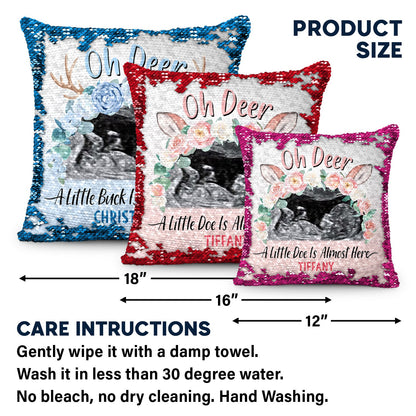 Custom Photo Oh Deer - Baby Shower Baby Gender Reveal Gift For Mother - Personalized Sequin Pillow