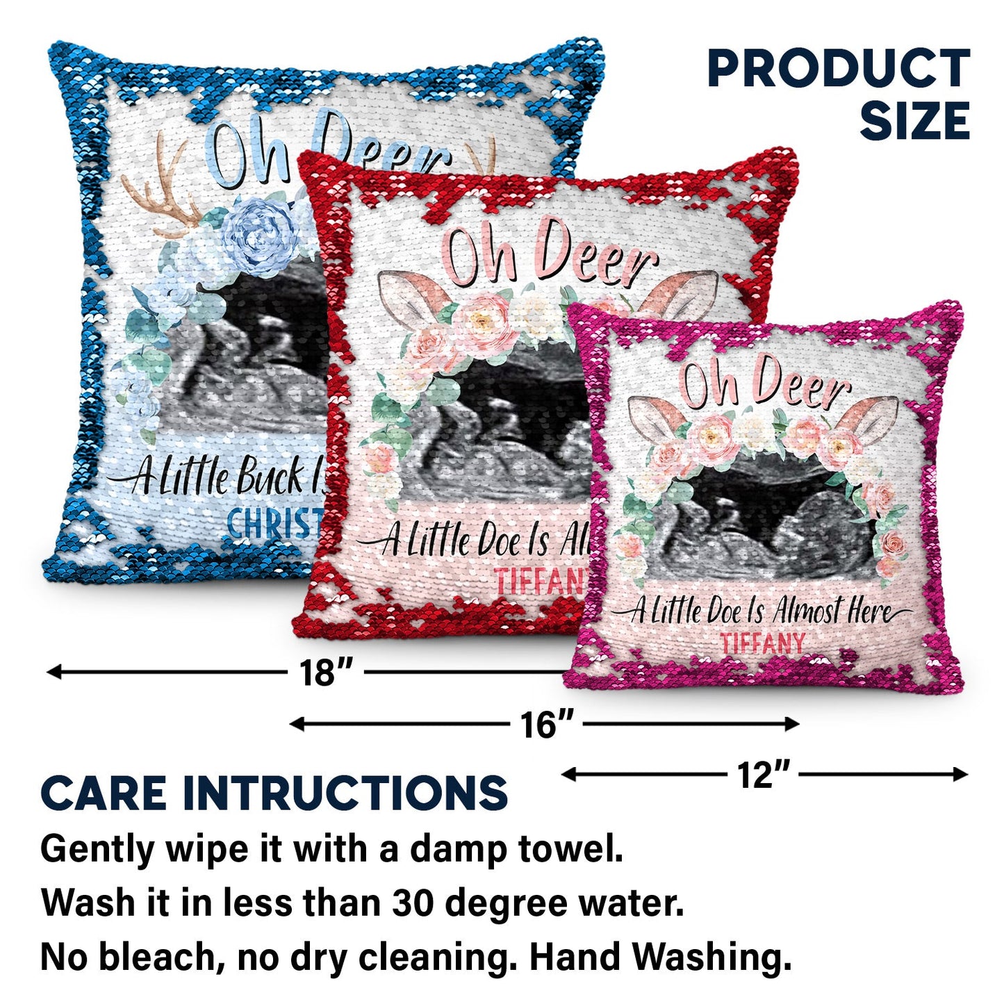 Custom Photo Oh Deer - Baby Shower Baby Gender Reveal Gift For Mother - Personalized Sequin Pillow