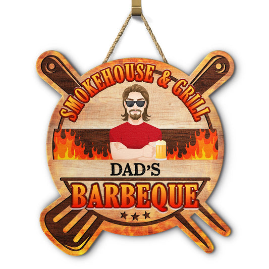 Smokehouse Dad's BBQ - Gift For Father - Personalized Custom Shaped Wood Sign