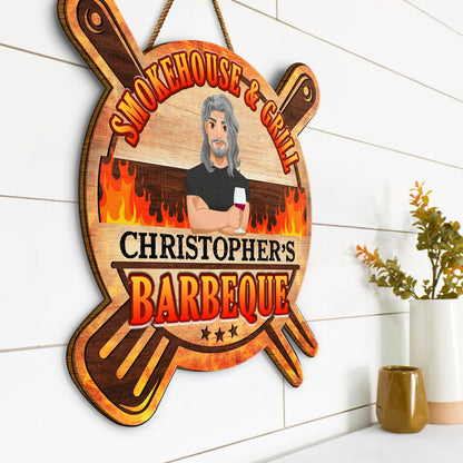 Smokehouse Dad's BBQ - Gift For Father - Personalized Custom Shaped Wood Sign