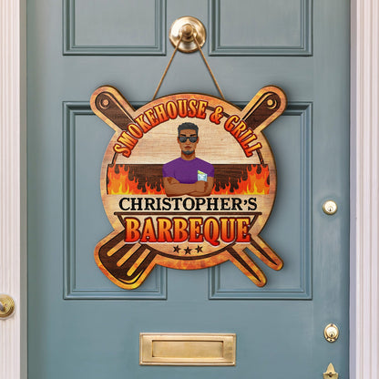 Smokehouse Dad's BBQ - Gift For Father - Personalized Custom Shaped Wood Sign