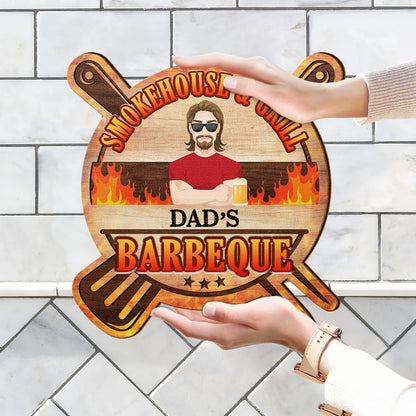 Smokehouse Dad's BBQ - Gift For Father - Personalized Custom Shaped Wood Sign