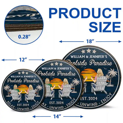 Poolside Paradise - Personalized Wood Circle Sign